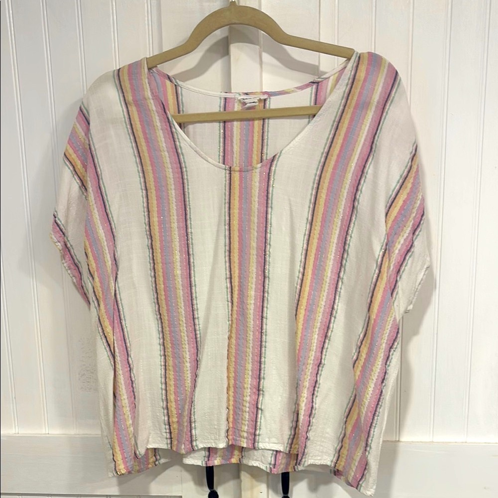 Tribal Striped Multicolor Women's Top vertical striped, short sleeved size XL